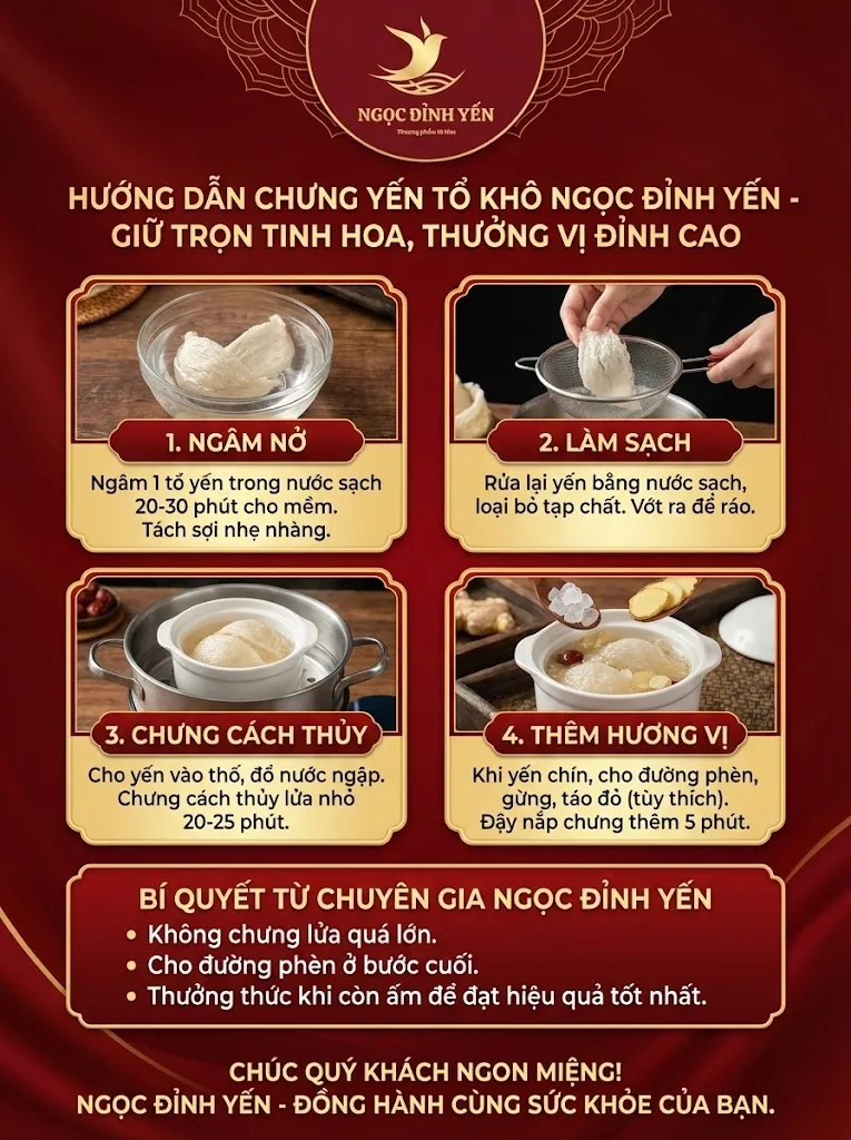 Poster hướng dẫn chưng yến tổ khô Ngọc Đỉnh Yến